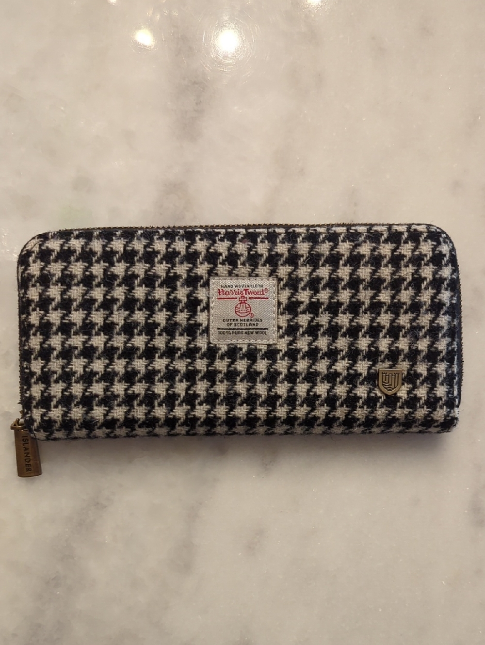 Islander HarrisTweed Black And White Houndstooth Pattern Zip Around Wallet